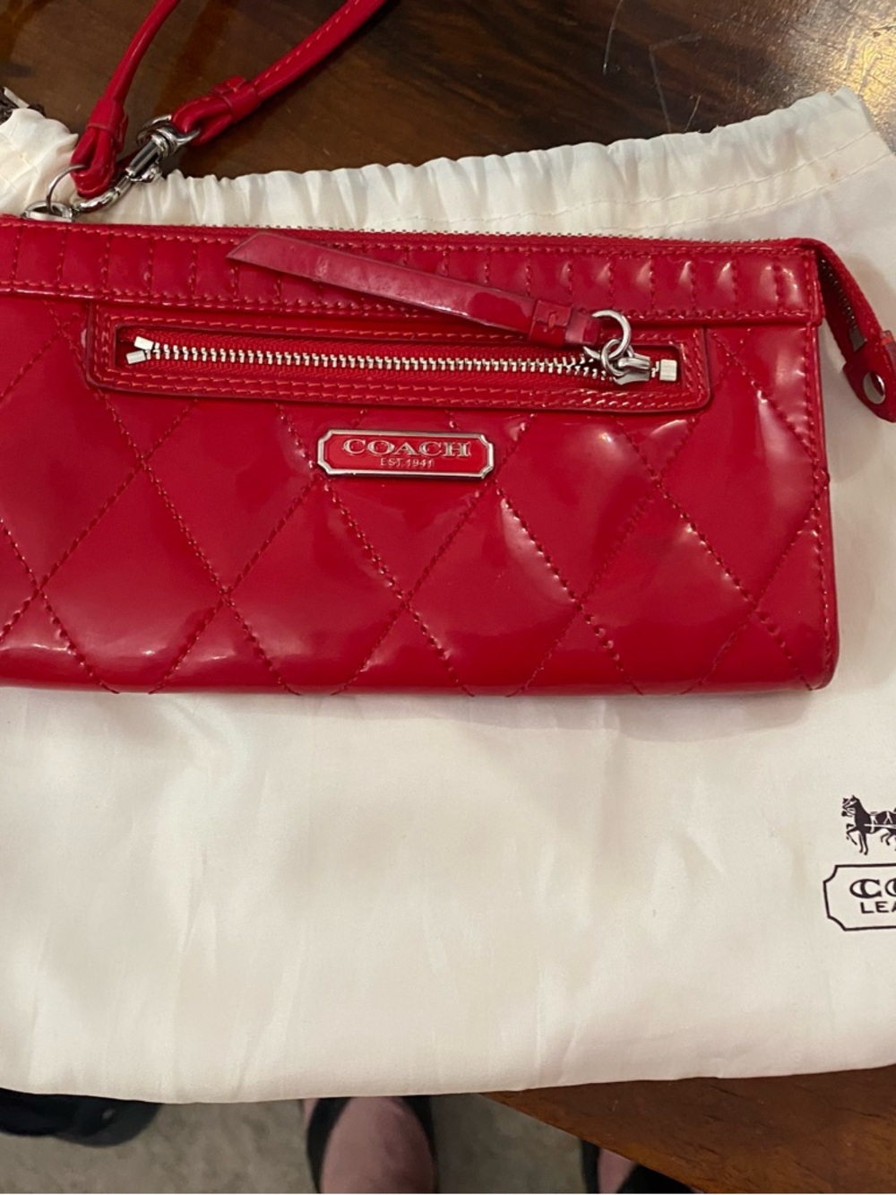 Coach Red Quilted Patent Leather Wristlet Clutch